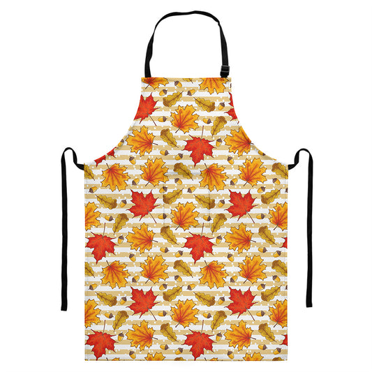 Maple And Oak Pattern Print Bib Apron With Pocket