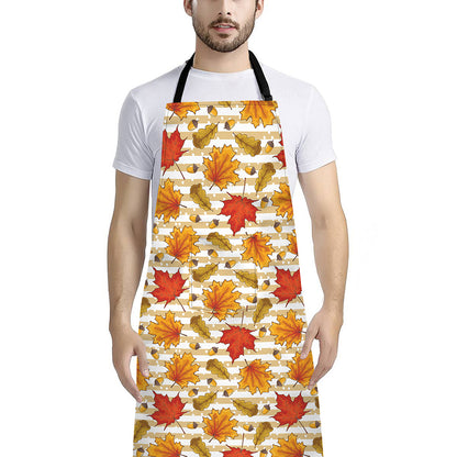 Maple And Oak Pattern Print Bib Apron With Pocket
