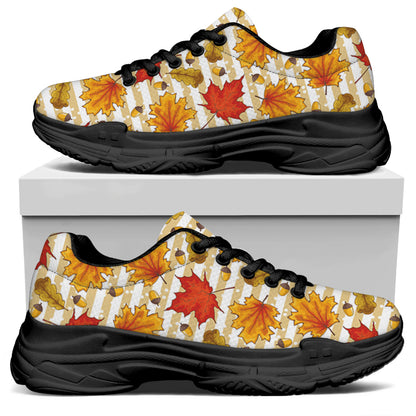Maple And Oak Pattern Print Black Chunky Shoes