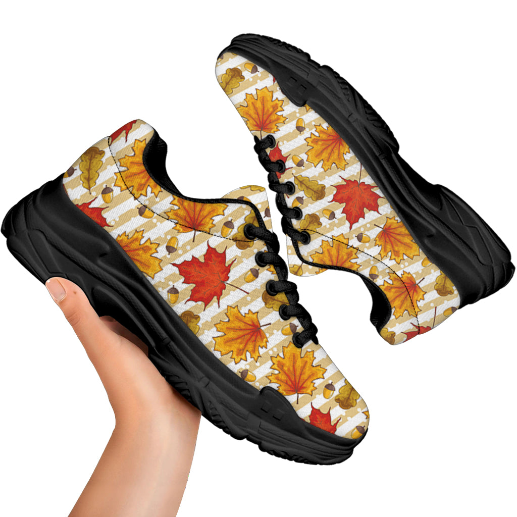 Maple And Oak Pattern Print Black Chunky Shoes