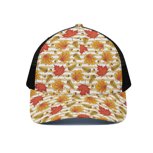 Maple And Oak Pattern Print Black Mesh Trucker Cap