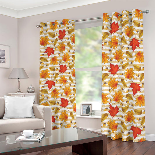Maple And Oak Pattern Print Blackout Grommet Curtains