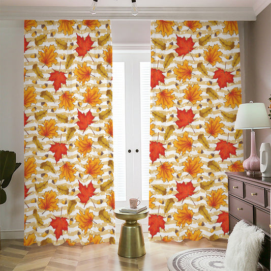 Maple And Oak Pattern Print Blackout Pencil Pleat Curtains