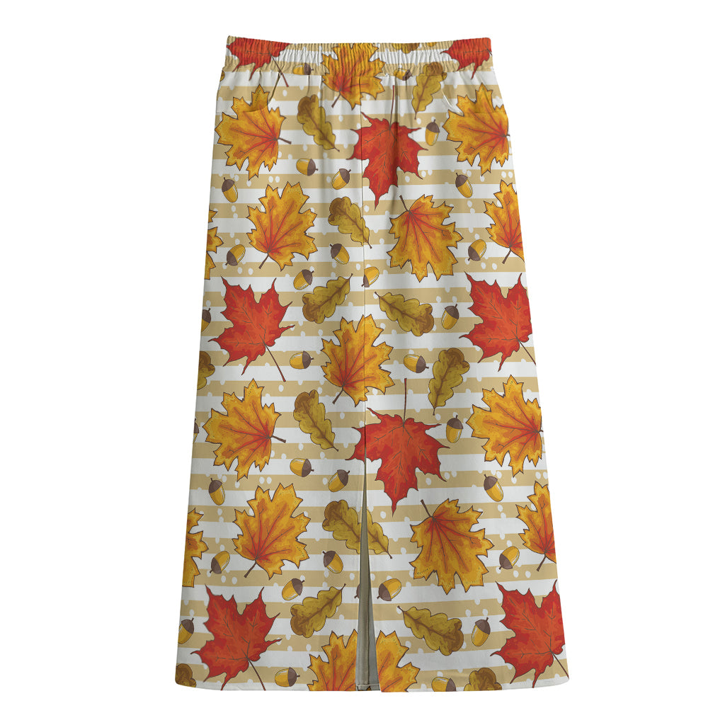Maple And Oak Pattern Print Cotton Front Slit Maxi Skirt