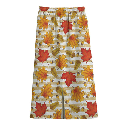 Maple And Oak Pattern Print Cotton Front Slit Maxi Skirt