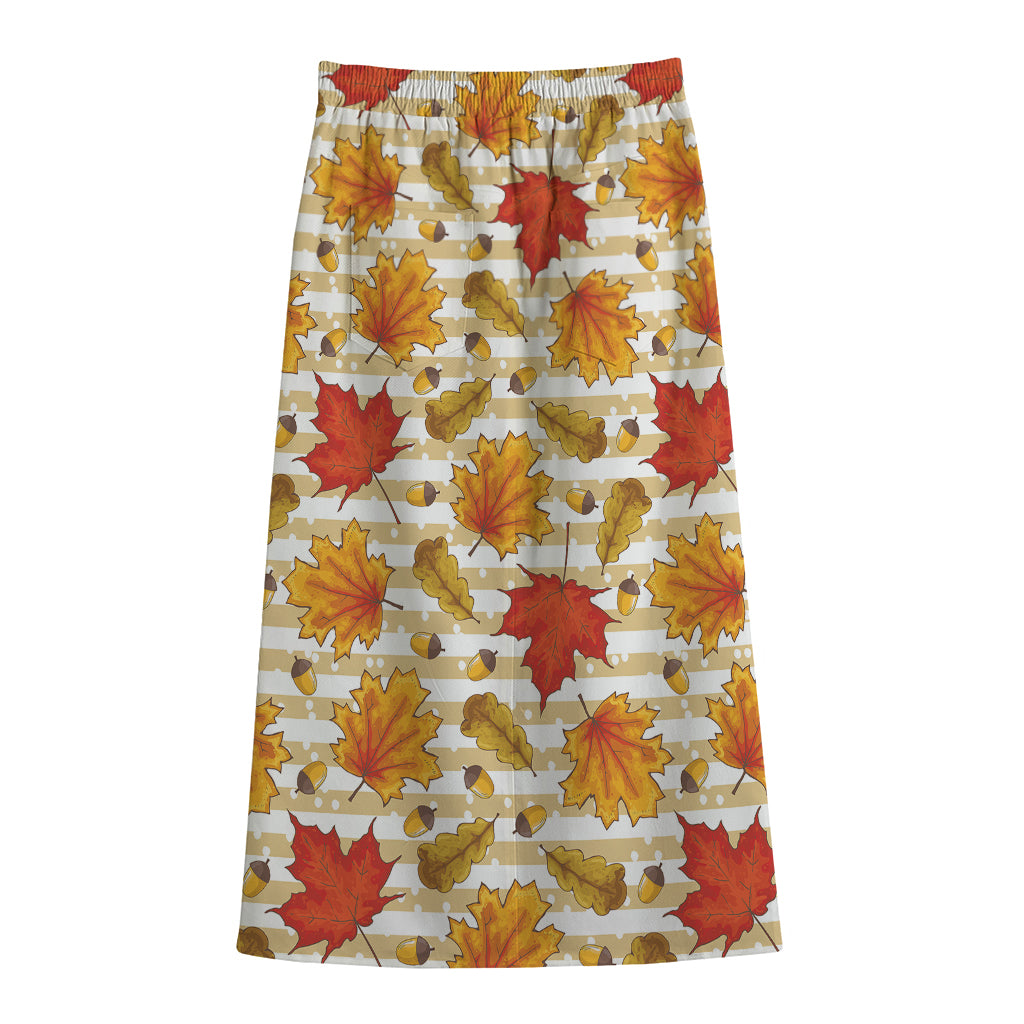 Maple And Oak Pattern Print Cotton Front Slit Maxi Skirt