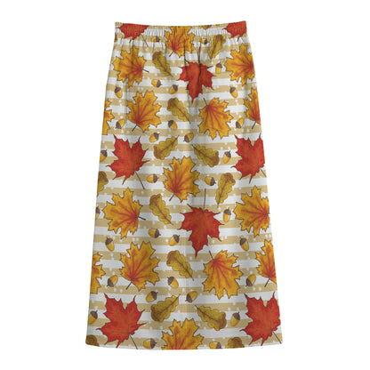 Maple And Oak Pattern Print Cotton Front Slit Maxi Skirt