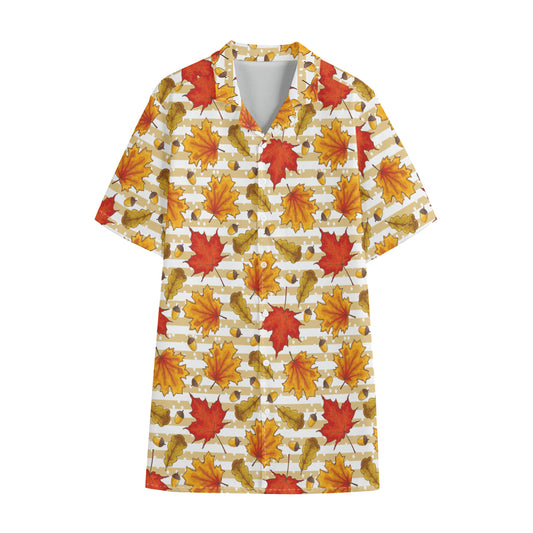 Maple And Oak Pattern Print Cotton Hawaiian Shirt