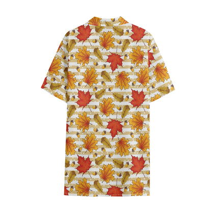 Maple And Oak Pattern Print Cotton Hawaiian Shirt