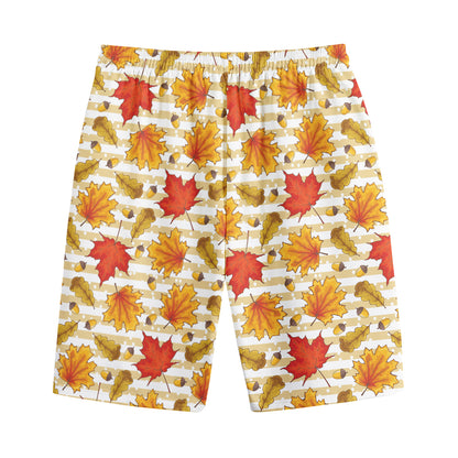 Maple And Oak Pattern Print Cotton Shorts