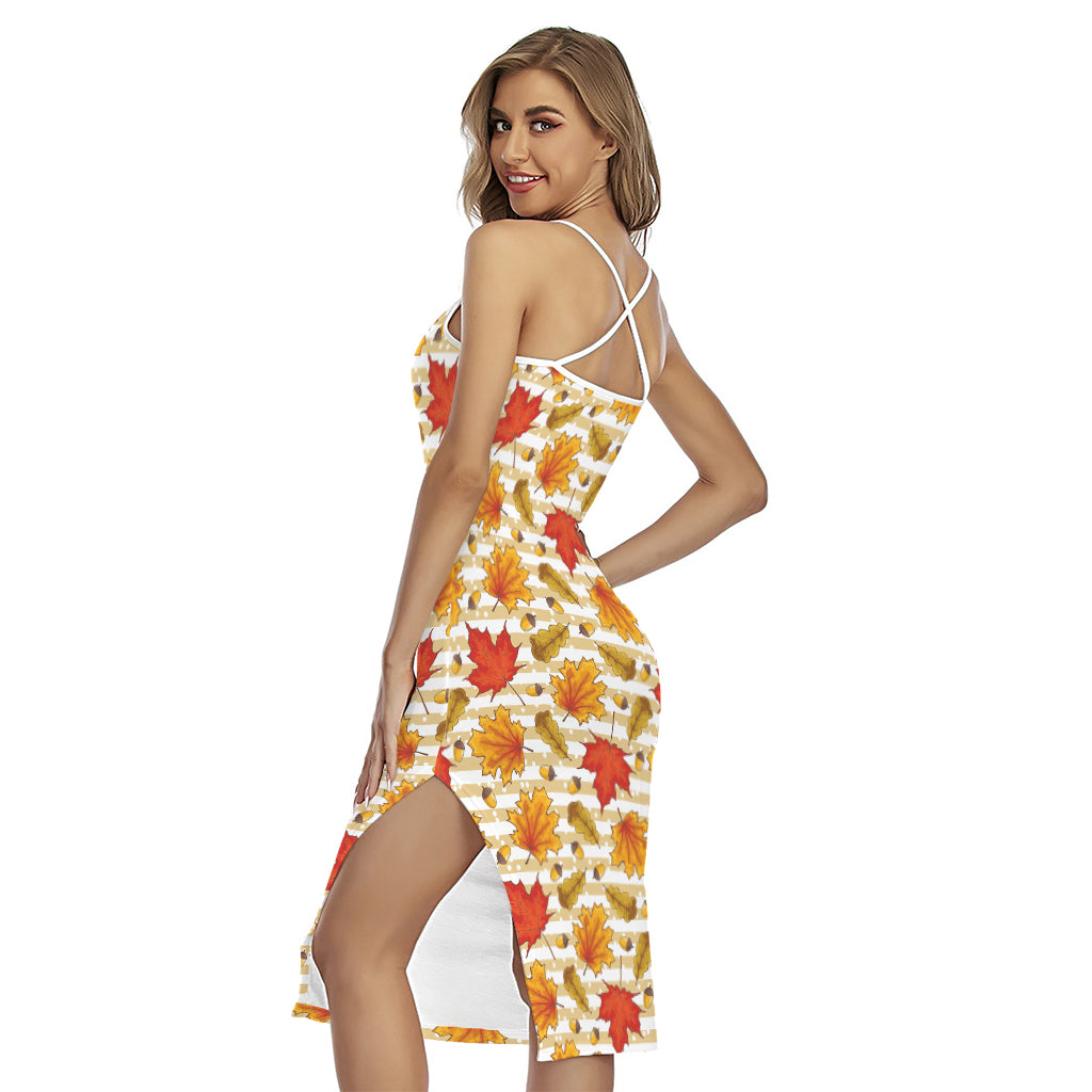 Maple And Oak Pattern Print Cross Back Cami Dress
