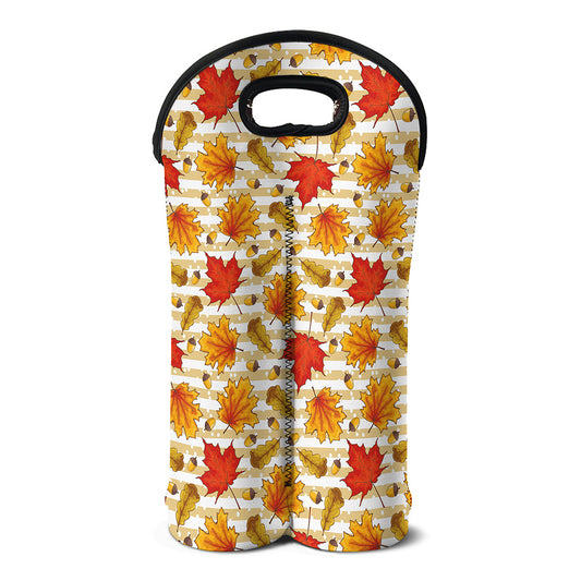 Maple And Oak Pattern Print Double Neoprene Wine Tote