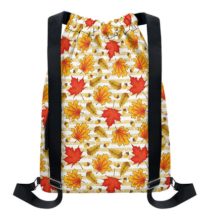 Maple And Oak Pattern Print Drawstring Backpack