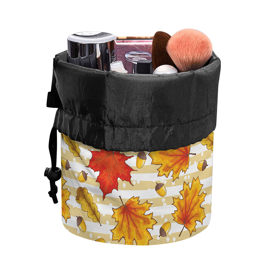 Maple And Oak Pattern Print Drawstring Makeup Bag