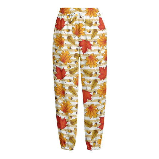 Maple And Oak Pattern Print Fleece Lined Knit Pants