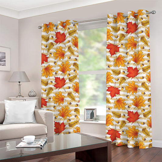 Maple And Oak Pattern Print Grommet Curtains