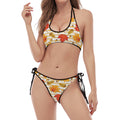 Maple And Oak Pattern Print Halter Scoop Tie Side Bikini