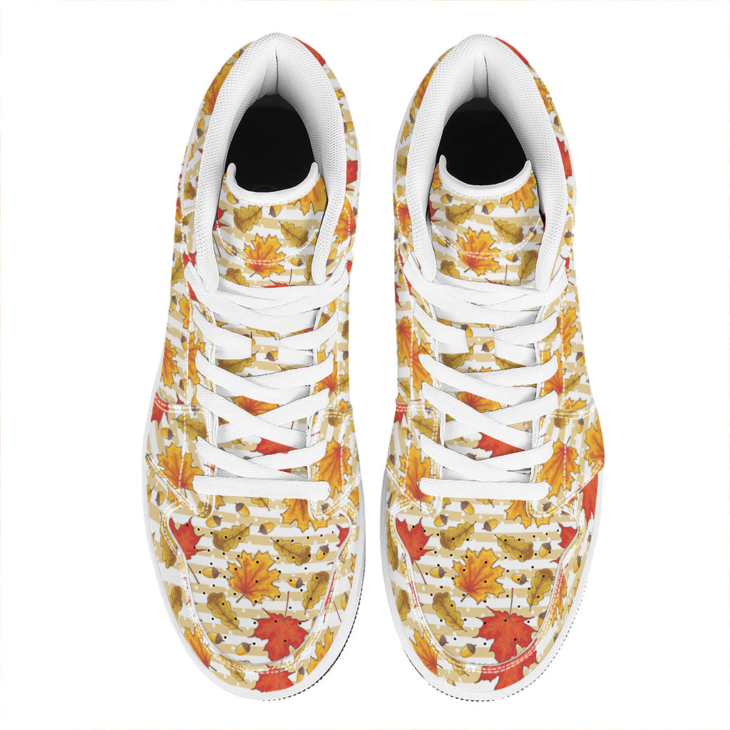 Maple And Oak Pattern Print High Top Leather Sneakers