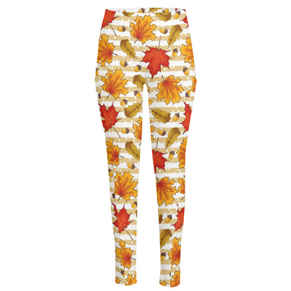 Maple And Oak Pattern Print High-Waisted Pocket Leggings