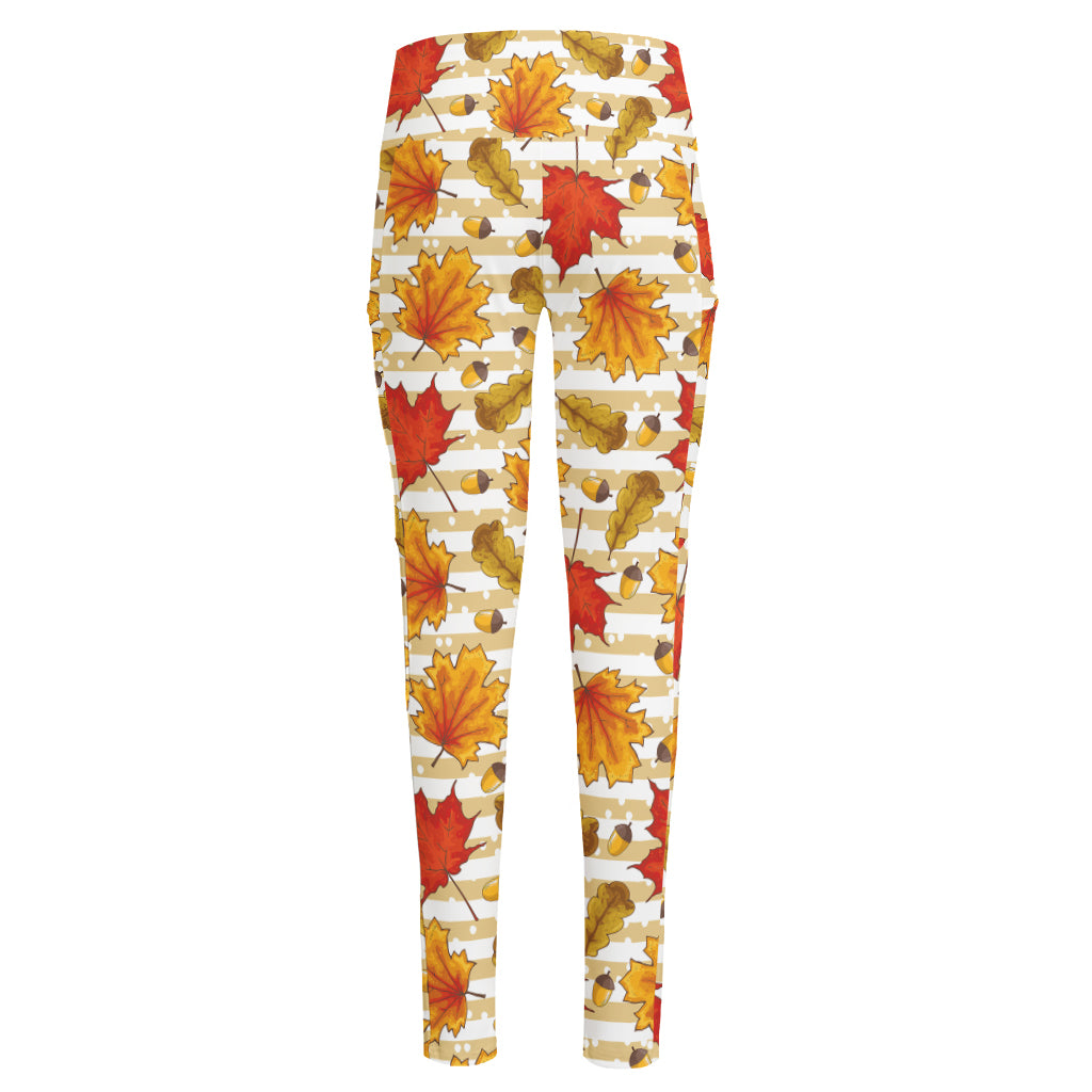 Maple And Oak Pattern Print High-Waisted Pocket Leggings