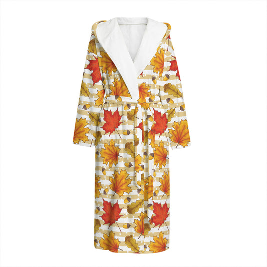 Maple And Oak Pattern Print Hooded Bathrobe