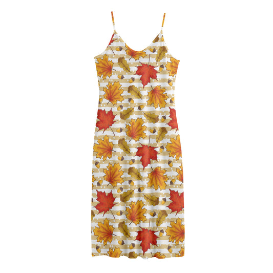 Maple And Oak Pattern Print Jersey Midi Cami Dress