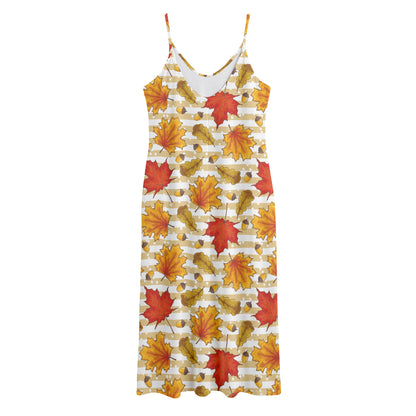 Maple And Oak Pattern Print Jersey Midi Cami Dress