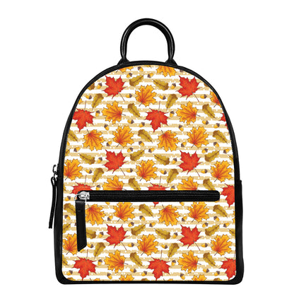 Maple And Oak Pattern Print Leather Backpack