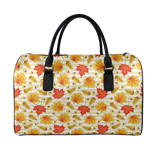 Maple And Oak Pattern Print Leather Duffle Bag