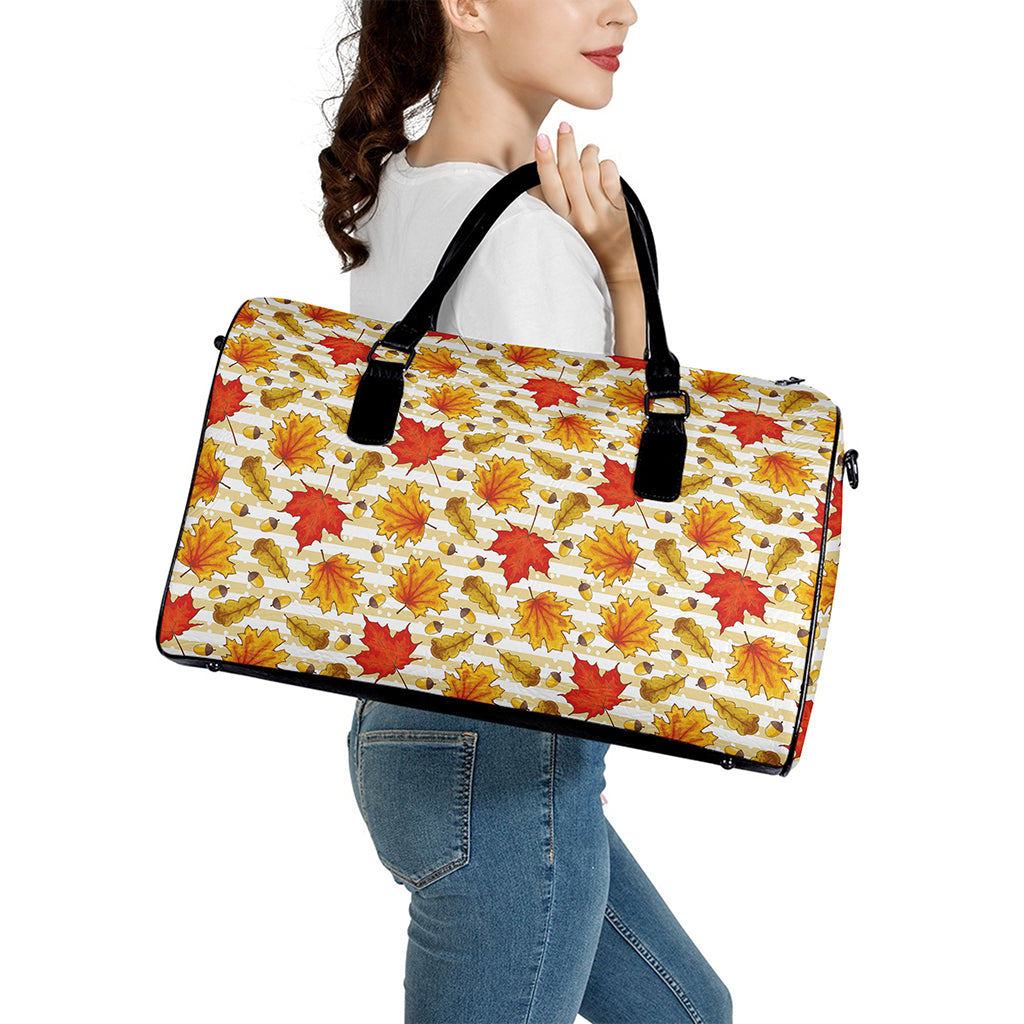 Maple And Oak Pattern Print Leather Duffle Bag