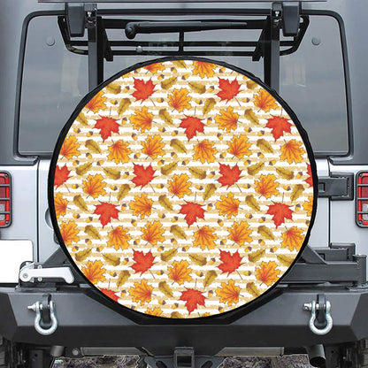 Maple And Oak Pattern Print Leather Spare Tire Cover