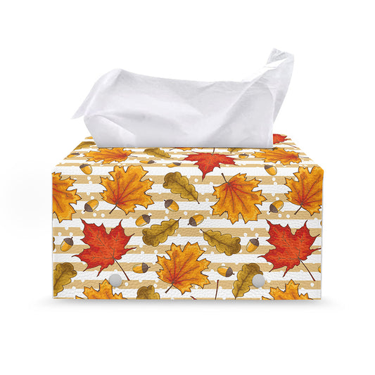 Maple And Oak Pattern Print Leather Tissue Box Cover