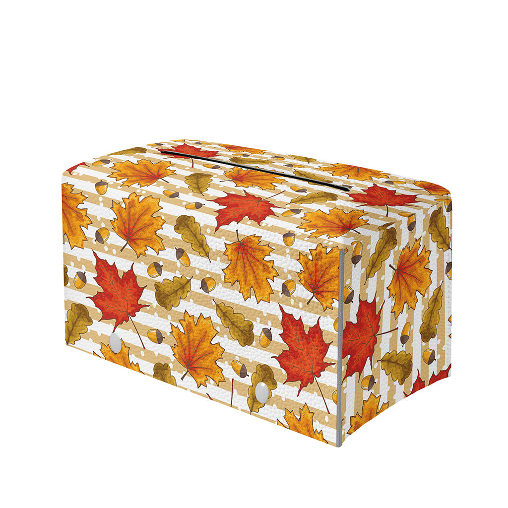 Maple And Oak Pattern Print Leather Tissue Box Cover