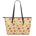 Maple And Oak Pattern Print Leather Tote Bag With Zipper