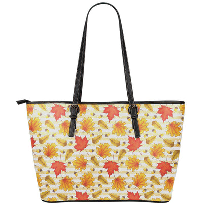 Maple And Oak Pattern Print Leather Tote Bag
