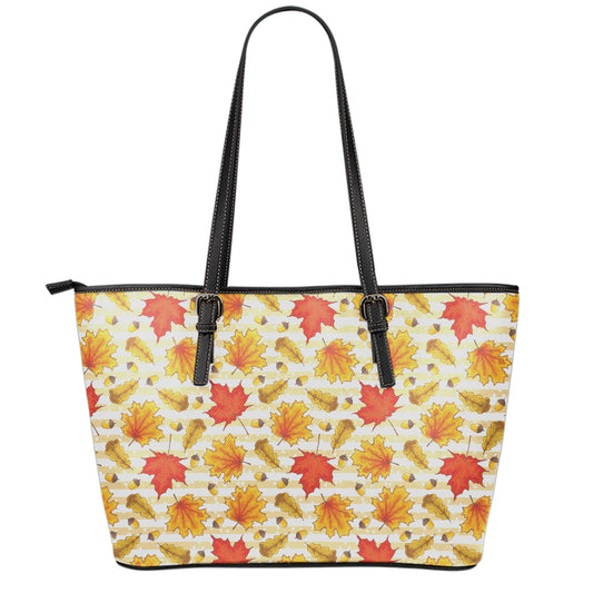 Maple And Oak Pattern Print Leather Tote Bag