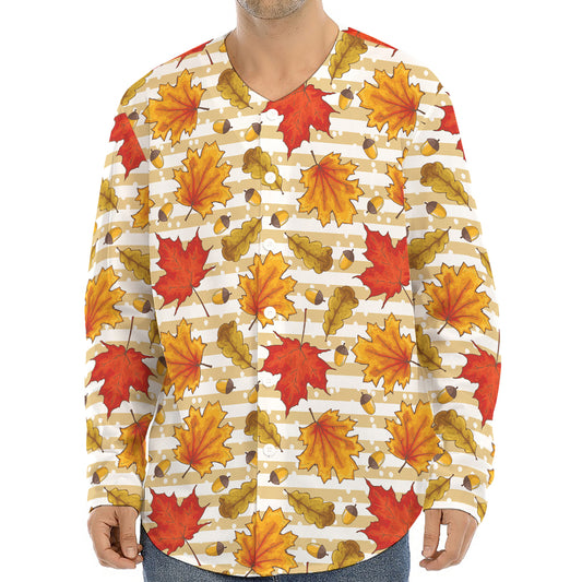 Maple And Oak Pattern Print Long Sleeve Baseball Jersey