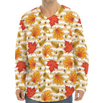 Maple And Oak Pattern Print Long Sleeve Baseball Jersey