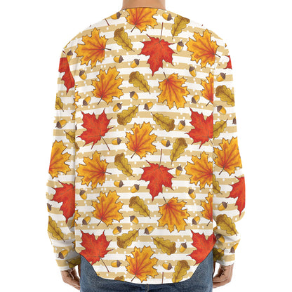 Maple And Oak Pattern Print Long Sleeve Baseball Jersey
