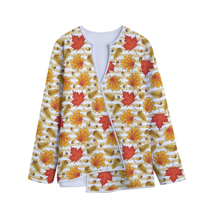 Maple And Oak Pattern Print Long Sleeve Short Coat