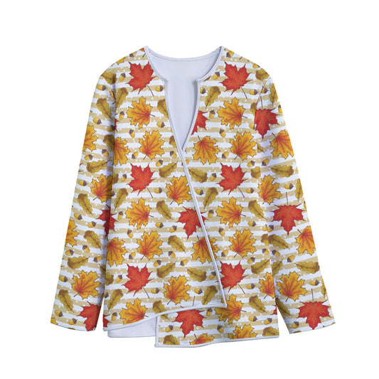 Maple And Oak Pattern Print Long Sleeve Short Coat