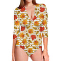 Maple And Oak Pattern Print Long Sleeve Swimsuit