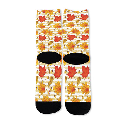 Maple And Oak Pattern Print Long Socks