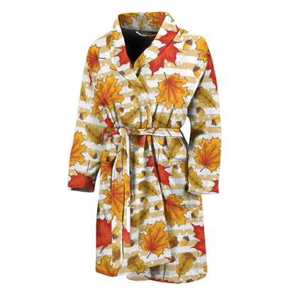 Maple And Oak Pattern Print Men's Bathrobe