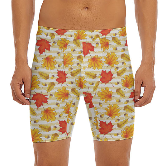 Maple And Oak Pattern Print Men's Long Boxer Briefs