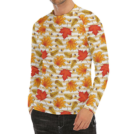 Maple And Oak Pattern Print Men's Long Sleeve Rash Guard