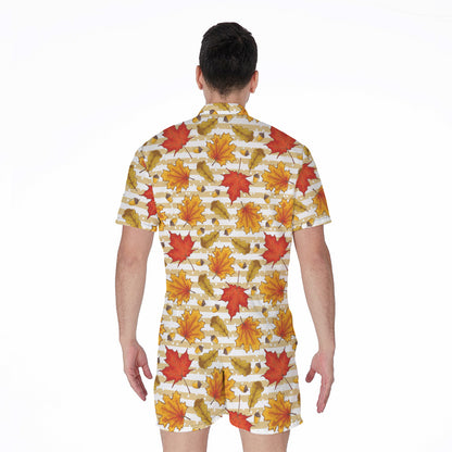 Maple And Oak Pattern Print Men's Rompers