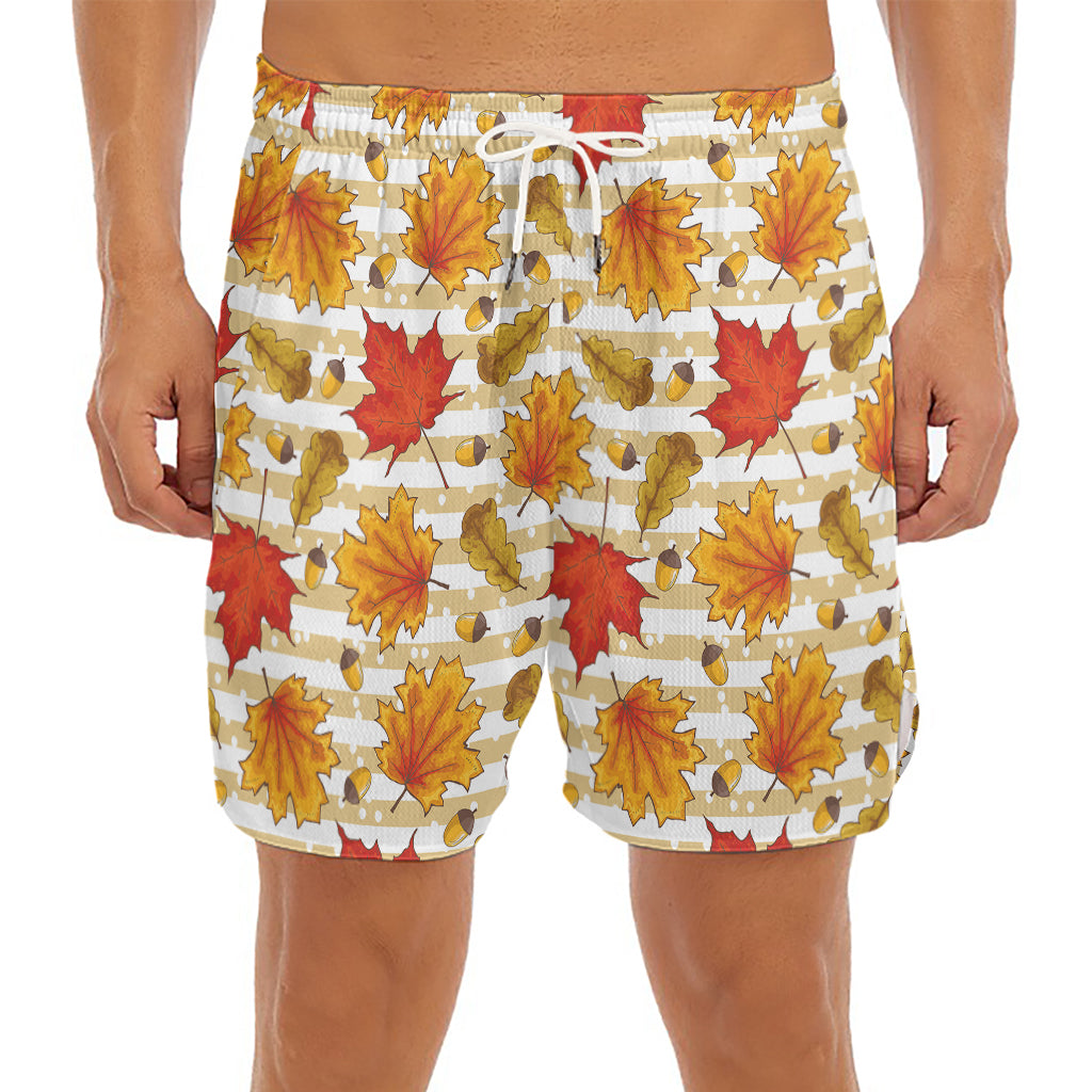 Maple And Oak Pattern Print Men's Split Running Shorts