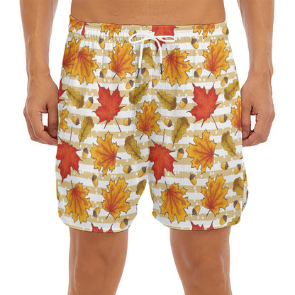 Maple And Oak Pattern Print Men's Split Running Shorts
