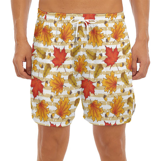 Maple And Oak Pattern Print Men's Split Running Shorts
